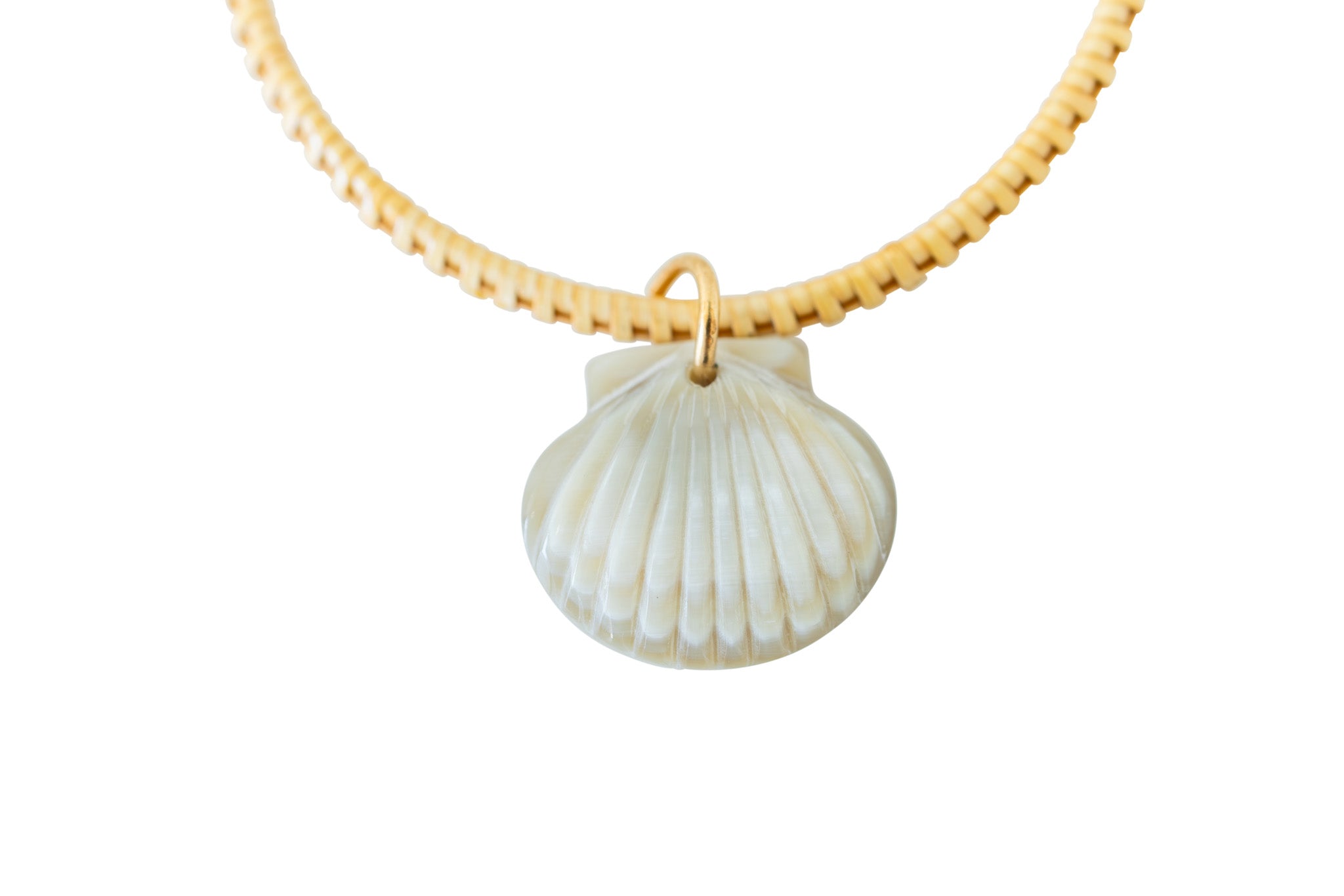 Close up of seashell charm.