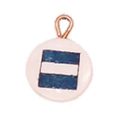 A charm with a blue and white flag displayed on a white background.