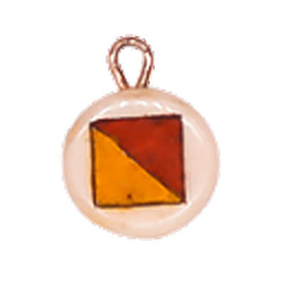 A charm with a red and orange flag displayed on a white background.