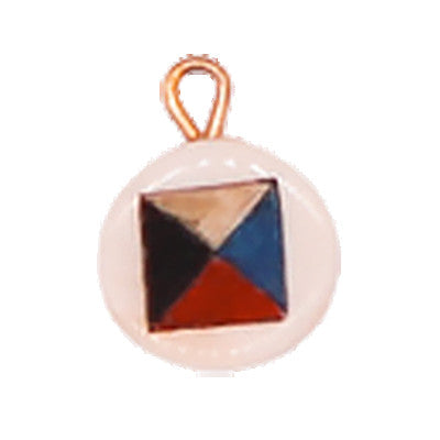 A charm of a black, yellow, blue, and red flag, displayed on a white background.