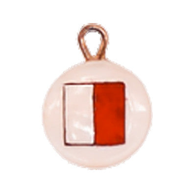 A charm with a red and white flag displayed on a white background.